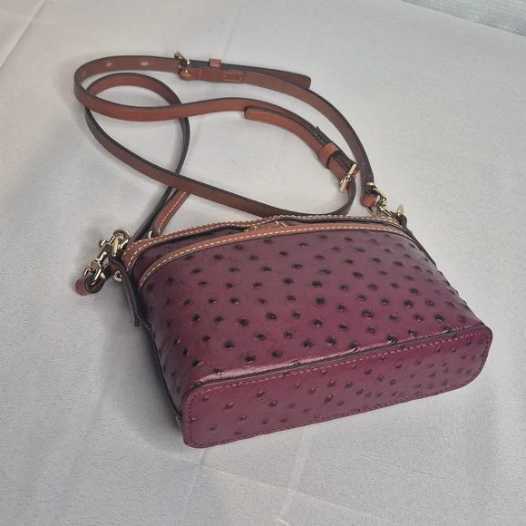 Dooney & Bourke Plum/Burgundy Ostrich-Embossed Crossbody Bag - Picture 8 of 17